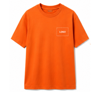 T-shirt orange uni à col rond pour homme, en coton doux, coupe oversize, décontracté, streetwear, manches courtes, hauts d'été, vêtements - Product Image 1