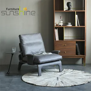 Современный минималистичный диван-стул в нордическом стиле, серое кожаное кресло для отеля