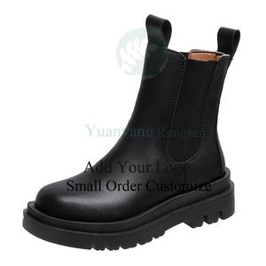 Bottines Chelsea en cuir pour femme, style anglais, plateforme mi-haute, bottines à la cheville pour femme - Product Image 1