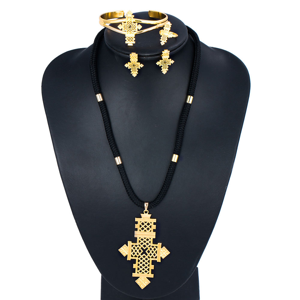 Ethlyn Brand Ethiopian Eritrean Cross Women Jewelry Sets Gold Color African Bridal Romantic Wedding Party Jewelry S068 