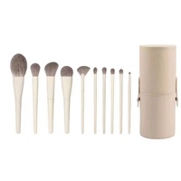 Set Kuas Makeup Serat Sintetis 10 Buah Gagang Plastik Kuas Bedak Eyeshadow Alis Bibir untuk Pemula Kecantikan Makeup Wajah