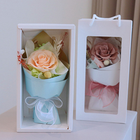 Bouquet de roses éternelles personnalisées en gros dans une boîte acrylique, fleurs séchées avec décorations accessoires, MOQ 2 ensembles