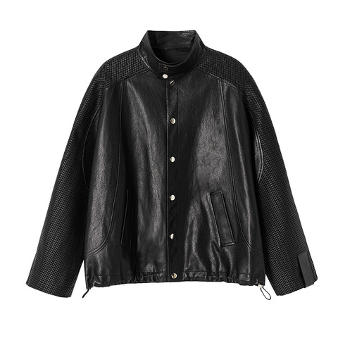 5217 Fall Fashion Women Sheepskin Full Plant Tanned Woven Silhouette Stand up Collar Single Breasted Jacket for Women
