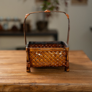 <b>Bamboo</b> Woven Carrying Basket Rectangle 22x22x29 Cm For Food Storage Kitchen Use - Product Image 2