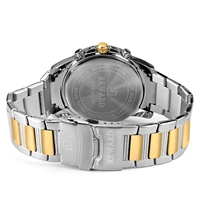 Montre chronographe à quartz pour homme, trois sous-cadrans, fenêtre de date, cadran noir, index en or rose, bracelet en acier