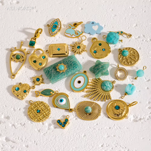 Bouquet de rêve turquoise | Pendentif <span class=keywords><strong>à</strong></span> breloque en acier inoxydable plaqué or PVD 18 carats pour la fabrication de bijoux <span class=keywords><strong>à</strong></span> bricoler soi-même | Imperméable et hypoallergénique - Product Image 4