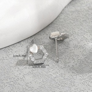 Geometric Heart Stud <b>Earrings</b> Zircon Set Zinc Alloy Stainless Steel <b>Post</b> Gift Jewelry for Women - Product Image 3
