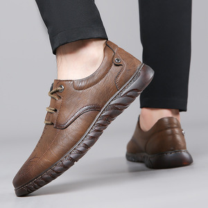 Chaussures habillées en cuir pour hommes, bout rond, lacets, semelle antidérapante en caoutchouc, pour le bureau et les occasions formelles, automne - Product Image 2