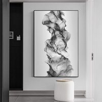 Art mural abstrait noir et blanc, portrait de femme, peinture sur toile minimaliste moderne, décoration esthétique en niveaux de gris pour le salon