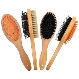 Brosse de Massage en bois Double face pour chat, Logo personnalisé, brosse de toilettage pour chien, vente en gros