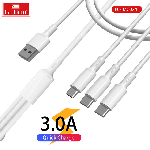 Earldom Data Cable 3 in 1 Usb Cable 3.0A 1M Multi 3 In1 Charging Cable