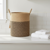 Panier de rangement cylindrique en corde de coton tressée, écologique, durable, sûr, multifonctionnel, gain de place, avec poignée, style simplicité moderne
