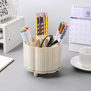 Desktop Rotating Storage <b>Box</b> Creamy White With Drawers For <b>Makeup</b> Pens Large Capacity High End Desk Organizer Student Dorm Use - Product Image 1