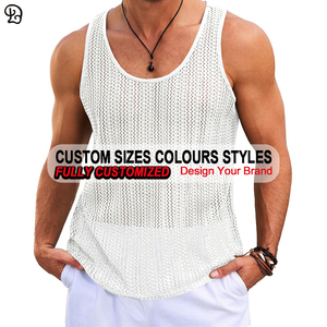 Personnalisé hommes débardeurs tricoté Crochet Sexy voir à travers évider <span class=keywords><strong>gilet</strong></span> sans manches T-Shirts Muscle été plage <span class=keywords><strong>Hippie</strong></span> chemises - Product Image 5