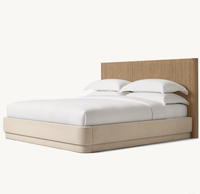 Lit moderne de luxe RH Mulholland avec panneau de rangement réglable, base en tissu, taille King, respectueux de l'environnement