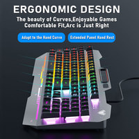 F3010 Keyboard Gaming Mekanik Berkabel Ukuran Penuh USB RGB Backlight Panel Logam Tombol Multimedia Profesional Penyangga Ponsel PC