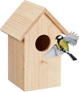 Nichoir à oiseaux en bois naturel fait à la main, décoratif, suspendu, durable, avec 4 trous, pour l'extérieur - Product Image 1