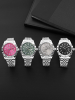 Montre à quartz pour homme, style business simple, 41 mm, cadran à motif rose, bracelet en acier inoxydable, affichage de la date