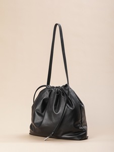 Factory Custom Black Genuine Leather Eco-Friendly Waterproof Bucket Bag Zipper Closure Single Strap Unisex Daily Use <b>Handbag</b> - Product Image 3