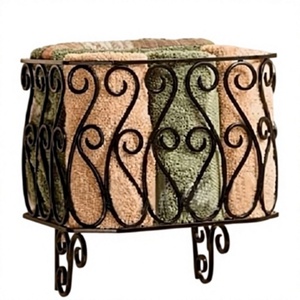 Porte-serviettes rond en tissu éponge tissé avec cadre métallique à motifs rayés pour usage domestique - Product Image 1