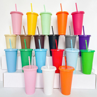 Gobelet magique à café sans BPA de 16 oz, gobelet réutilisable en plastique coloré personnalisé de 24 oz avec couvercles, pailles pour eau bouillante, eau froide