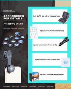 Kit d'objectifs universels pour téléphone 10 en 1, grand angle 0,63X, <span class=keywords><strong>macro</strong></span> 15X, 198 °   Filtre d'objectif Fisheye Téléobjectif CPL Star Flow Kaléidoscope - Product Image 1