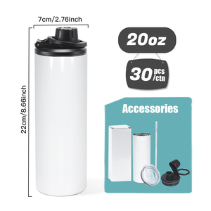 USA Warehouse 2 Lids <b>Insulated</b> Stainless Steel Skinny Straight Sublimation Tumbler Blanks 20oz Sports Water <b>Bottle</b> - Product Image 2