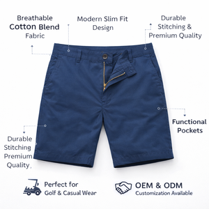 Shorts de golf classiques pour homme en coton mélangé bleu marine, coupe ajustée, extensibles, séchage rapide, extensibles dans quatre directions - Product Image 1