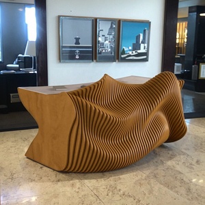 Modern Solid Wood Arc Reception <strong>Counter</strong> Stylish Wooden Front Desk Corporate Office Building Durable Commercial Hotel School - Product Image 2