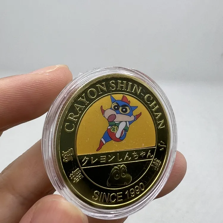 Free Shipping Metal Japan Anime Crayon Shin Chan Toy Coin Buyer Gold Plated Coin for Fans