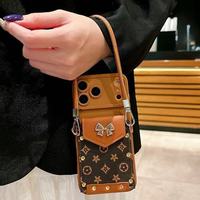 Étui de luxe pour téléphone avec porte-cartes et lanière bandoulière pour iPhone 18 17 Pro Max 16 15 14 13 17 – Pochette portefeuille pour téléphone