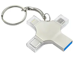 Metal USB Flash sürücü 4 IN 1 OTG sürücü kalem sürücü Disk bellek ücretsiz özel Logo 2.0 3.0 256GB 128GB 64GB 32GB 16GB Pendrive hediye