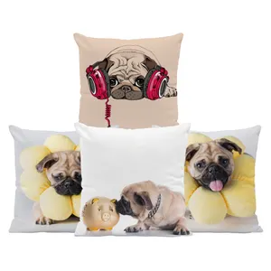 Groothandel Kussensloop Cartoon Schattige Stijl Pug 45X45Cm Gedrukt Foto 'S Fluwelen Decoracion Seat Kussenhoes Voor Sofa Vriendje