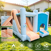 Mini Castillo Inflable Color Pastel Macarrón con Tobogán para Niños Pequeños, Ideal para Fiestas de Cumpleaños en Interiores y Exteriores