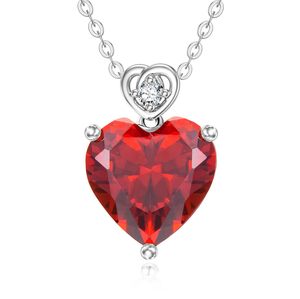 Heart Shaped Garnet January Birthstone <b>Necklace</b> 14K Gold Interlocking Heart Bail Pendant With Tiny Diamond Dainty Daily Wear - Product Image 1