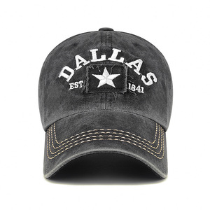 Dallas Embroidered Baseball Cap Unisex Denim Washed Faded Distressed Hat With Star Patch For Men And Women - Product Image 1
