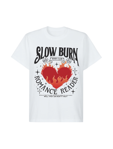 T-shirt Slow Burn Romance Reader unisex a maniche corte con scollo rotondo, 100% cotone jersey, stampa casual, per tutte le stagioni, maglietta per amanti dei libri - Product Image 1