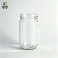 Pot en verre transparent de 300 ml, haut et droit, légèrement arrondi, avec col à vis, pour miel, confiture, sauce chili, emballage alimentaire