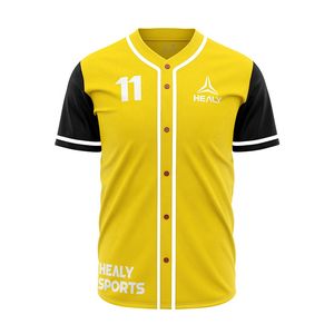 Vente en gros Maillot de baseball brodé sur mesure Nouveau design Sublimé Respirant Grande taille Col boutonné jaune vierge - Product Image 1