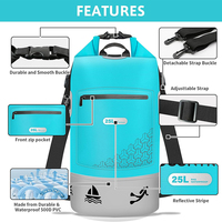 Logo personnalisé OEM 25L PVC Roll Top Dry Sack Pochette flottante réfléchissante pour le kayak, le canoë, le camping, l'escalade-Sac sec étanche