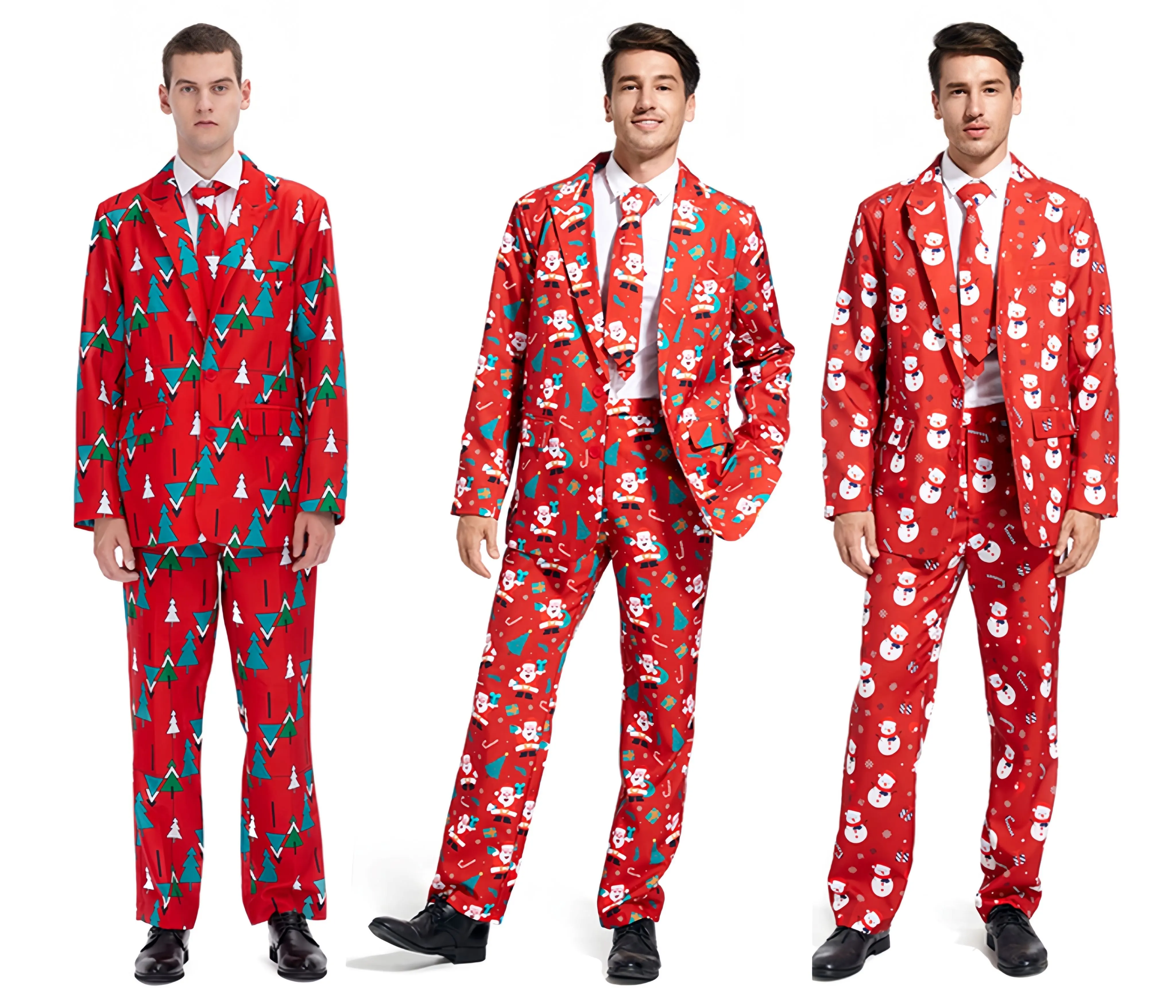 Men's Christmas Party Dress Suit Polyester Ball Costume with Pants for Adult Xmas Celebrations