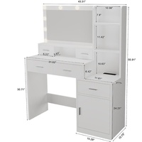 Table de maquillage de studio photo avec miroir, coiffeuse avec rangement et panneau design, table de maquillage moderne pour chambre à coucher avec éclairage, vente en gros