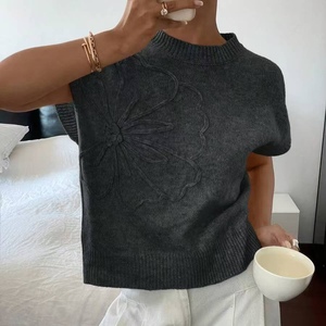 Suéter Holgado de Nuevo Estilo para Mujer, Chaleco de Punto de Color Sólido con Bordado, a la Moda - Product Image 2