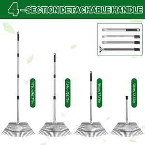 ที่โกยใบไม้ 4-in-1 แบบ 25 ซี่ พร้อมถุงเก็บใบไม้และถุงมือ ปรับความยาวได้ 58-172 ซม. เหมาะสำหรับสวน สนามหญ้า และต้นไม้พุ่ม - Product Image 2