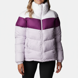 Veste matelassée pour femme avec logo personnalisé, respirante, imperméable, en nylon/polyester, à capuche, 320g, pour usage extérieur en hiver, tricotée - Product Image 1