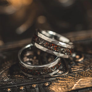 클래식 8MM 실버 텅스텐 카바이드 링 공룡 뼈 운석 속지 남자의 약혼 웨딩 밴드 패션 쥬얼리 - Product Image 5