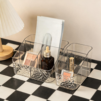 Organisateur de bureau de luxe léger en PET transparent à motif ondulé effet glace, idéal pour le rangement des cosmétiques sur coiffeuse