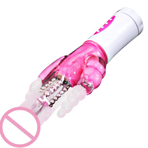 Vibrador Triple Placer Conejo, Estimulador de Punto G y Clítoris, Tapón Anal, Dildo Giratorio, Material TPE, Recargable por USB, Impermeable - Product Image 4