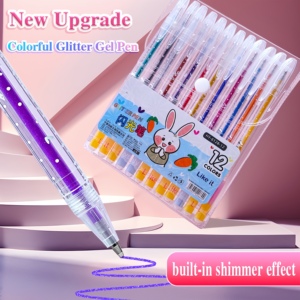 Simpatiche Penne Gel Glitterate |   12~48 Colori Vivaci, Inchiostro Scintillante, Design Coniglio Cartone Animato <span class=keywords><strong>per</strong></span> Colorare, Diari e Lavoretti Fai-da-te <span class=keywords><strong>per</strong></span> Bambini - Product Image 3