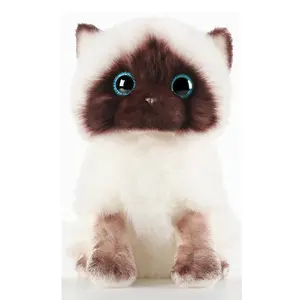Hot Selling Stuffed Animal Toys Artificial Brown White Furry Cat Super Cute Artificial Kitten Lifelike Plush Cat Simulated Cat